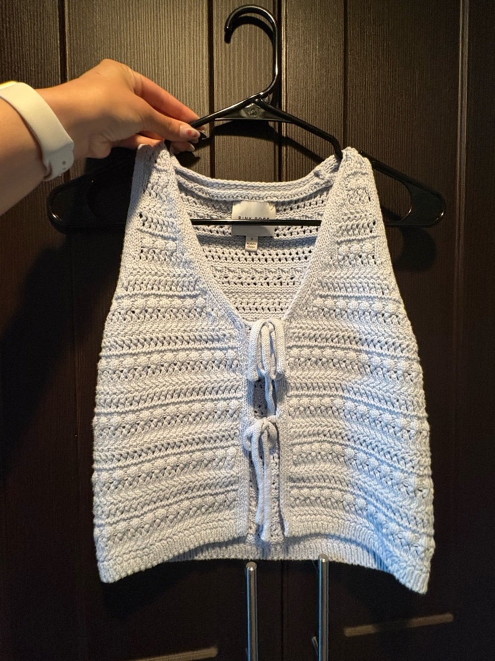 Pink Rose Light Blue Crochet V-Neck Top